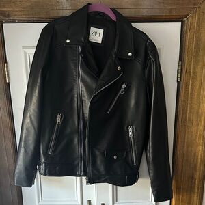 Zara Black Vegan Leather Moto Jacket
